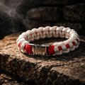Thin Red Line (on White) Nurse Paracord Bracelet | Cobra Knot | Veteran Made | Silver-tone Buckle