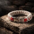 Thin Red Line (on White) Nurse Paracord Bracelet | Cobra Knot | Veteran Made | Silver-tone Buckle