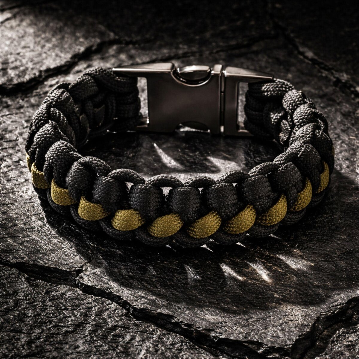 Thin (Olive) Green Line Paracord Bracelet, Cobra Knot, Veteran Made, Gunmetal Buckle