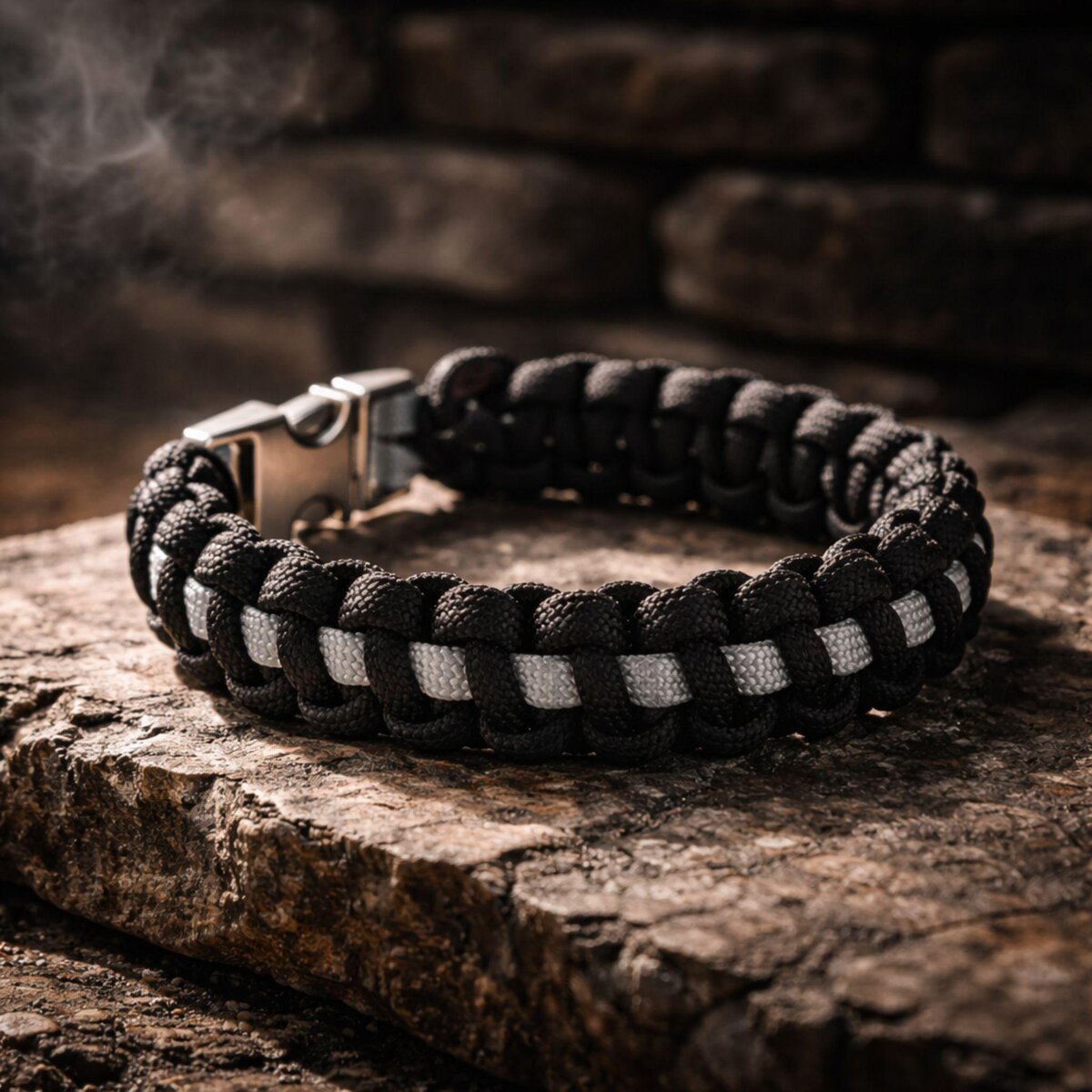 Thin Silver Line Paracord Bracelet | Corrections Officer Tribute | Cobra Knot | Veteran Made | Silver-tone Buckle