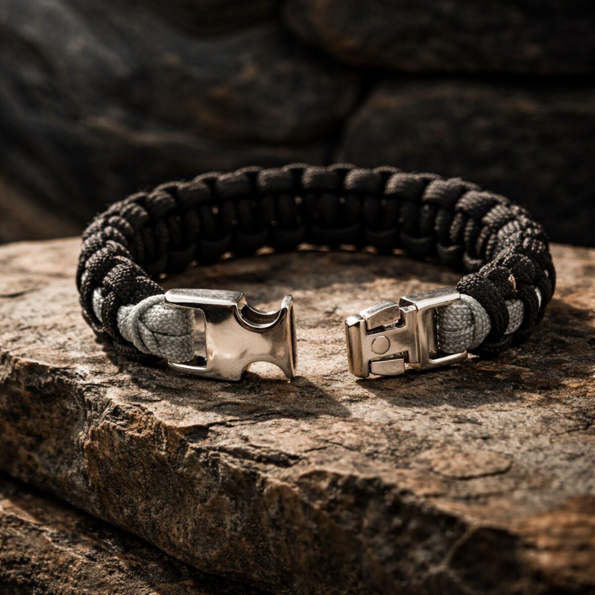 Thin Silver Line Paracord Bracelet | Corrections Officer Tribute | Cobra Knot | Veteran Made | Silver-tone Buckle