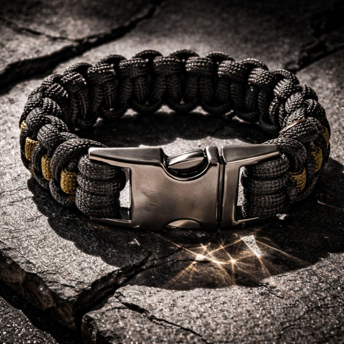 Thin (Olive) Green Line Paracord Bracelet, Cobra Knot, Veteran Made, Gunmetal Buckle