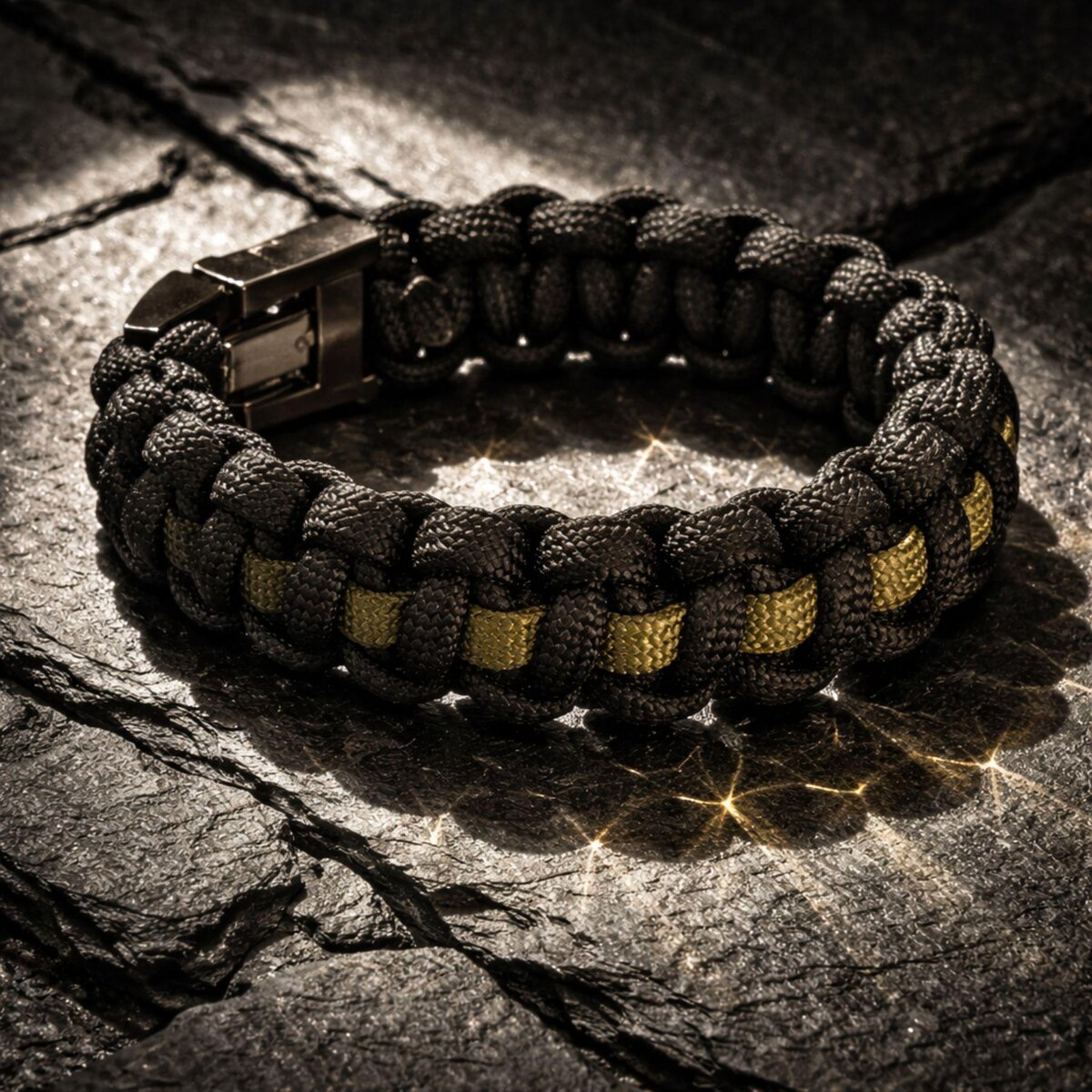 Thin (Olive) Green Line Paracord Bracelet, Cobra Knot, Veteran Made, Gunmetal Buckle