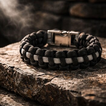 Thin Silver Line Paracord Bracelet | Corrections Officer Tribute | Cobra Knot | Veteran Made | Silver-tone Buckle