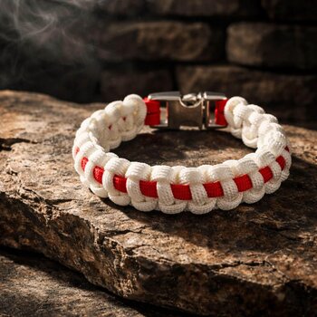 Thin Red Line (on White) Nurse Paracord Bracelet | Cobra Knot | Veteran Made | Silver-tone Buckle