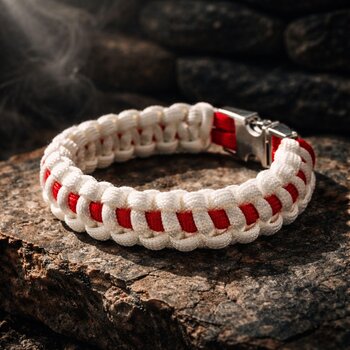 Thin Red Line (on White) Nurse Paracord Bracelet | Cobra Knot | Veteran Made | Silver-tone Buckle